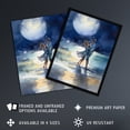 thumbnail image 3 of Full Moon Frolics Watercolour Beach Seascape Painting Blue Orange Couple Moonlight Dance At Coastal Landscape Bedroom Art Unframed Wall Art Print Poster Home Decor Premium, 3 of 5