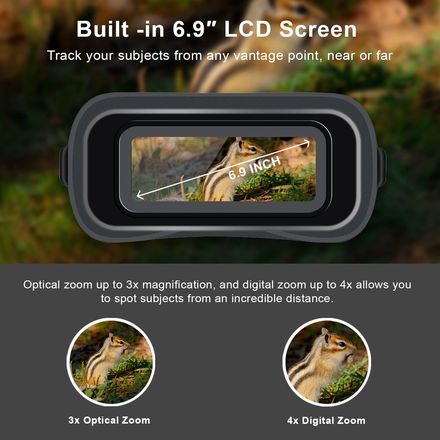 Rexing B1 10 x 25 Digital Night Vision Binoculars, Infrared (IR) Digital Camera - Black