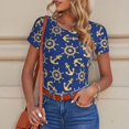 thumbnail image 6 of KLL Women 's Crew Neck Bodysuit Jumpsuits Anchors and Nautical Print Short onesies Stretch T Shirts, 6 of 7