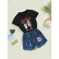 thumbnail image 2 of Inevnen 4th of July Toddler Girl Outfit American Flag Top Ripped Jeans Denim Shorts Baby Girl Summer Clothes, 2 of 8