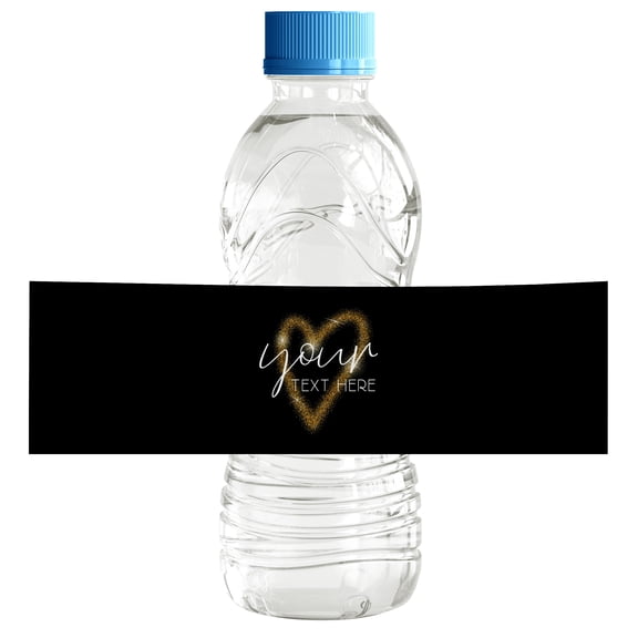 Darling Souvenir PersonalizedWaterBottleLabels Classic Black With Heart Self Adhesive Party Supplies Custom Text Stickers WaterBottleIdeal Engagement Party, Wedding Announcement Party-Pack Of 32
