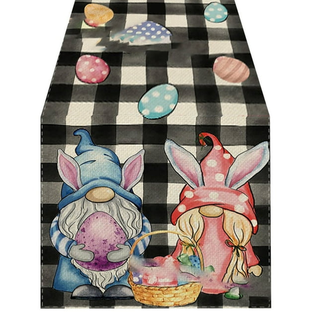 asddcavvf Easter Table Runner Linen Bunny Print Home Tablecloth Holiday Party Table Decoration Tablecloth Mat I Linen Table 90 Inches Long Custom Table 84 Table