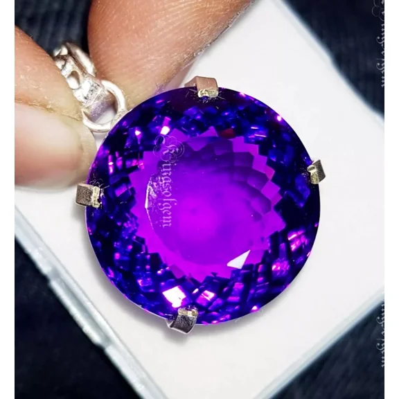 65 Carat Beautiful Purple Amethyst Round 925 Solid Silver Pendant Gemstone