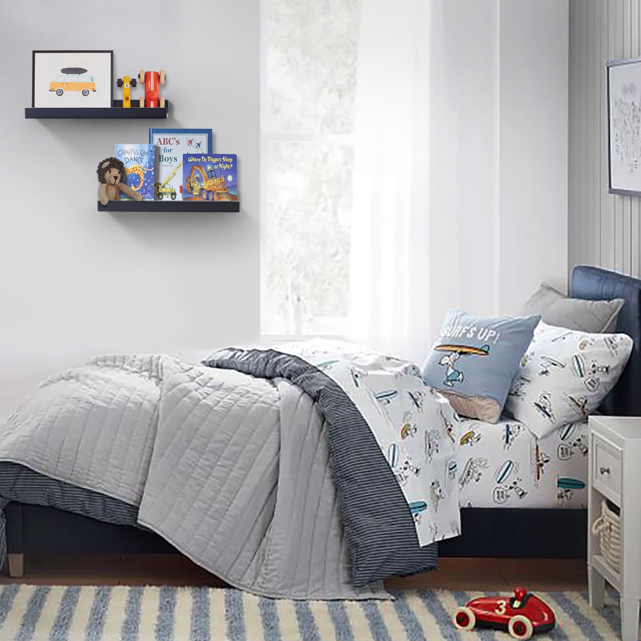 DAISYWARE Wall Mounted Floating Shelves 15” Wood with Modern Black Finish – Picture Ledge Display is Perfect for Nursery and Boy or Girls Room - Set of 2