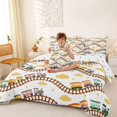 thumbnail image 4 of Manfei Boys Train 7pcs Queen Bedding,Yellow Clouds Pattern Bedding Comforter Set Queen,Polkadot Reversible, 4 of 7