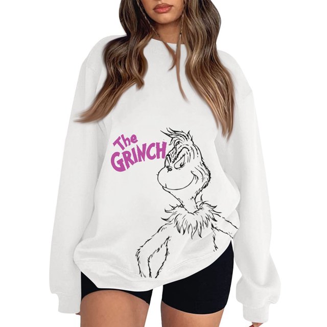 Suéter navideño MIARHB para mujer, moda informal, manga larga, estampado navideño, cuello redondo, sudadera con capucha, sudaderas con estampado del Grinch, tallas S-2XL