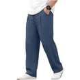 thumbnail image 5 of Men's Baggy Cotton Linen Pants Pleated Wide Barrel Leg Trousers Drawstring Summer Beach Casual Pants Size 2XL Navy, 5 of 5