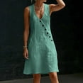 thumbnail image 7 of Women's V-Neck Sleeveless Asymmetrical Button Down Mini Shift Dress with Pockets, 7 of 7