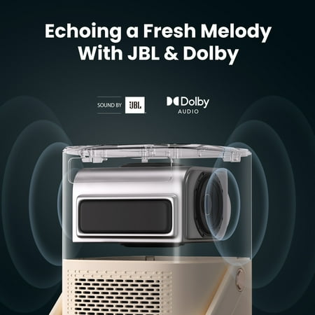 Yaber - T2 Plus Portable Projector, Built-in battery, JBL Dolby Audio Native 1080P Auto Focus & Keystone WiFi6 Bluetooth - Cream