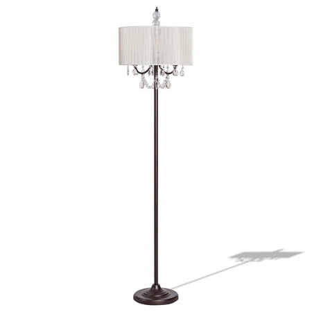 Lamp And Shade Crystal Floor Lamp - Elegant Sheer Shade Floor Lamp w/ Hanging Crystal LED Bulbs