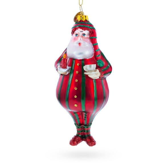 Santa in Striped Pajamas Glass Christmas Ornament