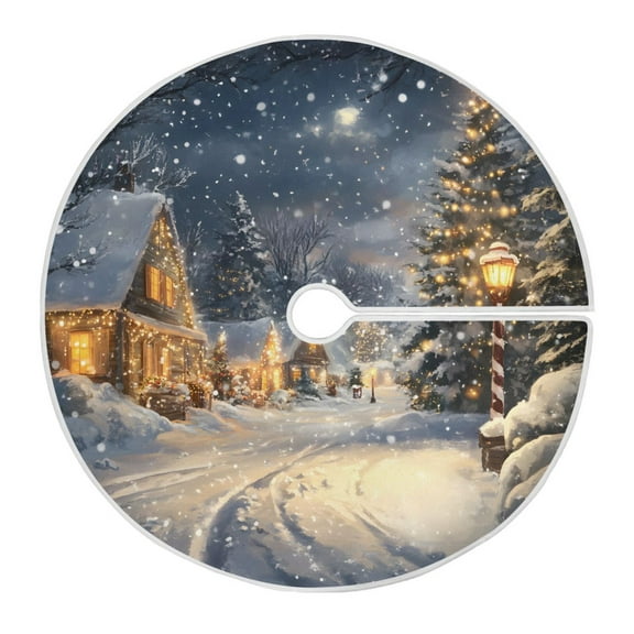 Ryvnso Christmas Tree Skirt Christmas Vintage Winter View Xmas Tree Skirts Ornament Home Decorations 35.4"
