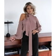 thumbnail image 4 of Womens Dressy Casual Off-Shoulder Top, Fashionable Satin Pullover Long-Sleeved Shirt Deep Pink M, 4 of 9