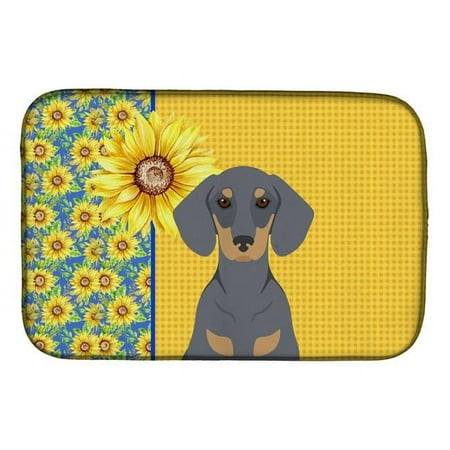 

Summer Sunflowers Blue and Tan Dachshund Dish Drying Mat 14 in x 21 in