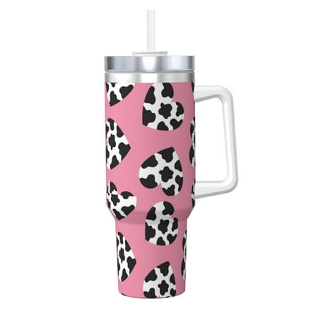 

Ocsxa heart with cow Print 40oz Stainless Steel Vacuum Insulated Tumbler Car Cup Coffee Mug with Spillproof Lid Keep Your Drink Hot or Cold on the Go