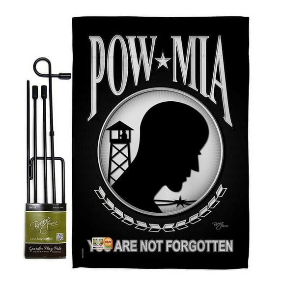 Breeze Decor BD-MI-GS-108062-IP-BO-D-US11-BD 13 x 18.5 in. POW & MIA Americana Military Impressions Decorative Vertical Double Sided Garden Flag Set with Banner Pole