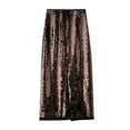 thumbnail image 2 of Wdgfv Women's Brown Sequin Midi Skirt Fullly Lined A-Line Party Club High Waisted Shimmery Glittery Skirt, 2 of 5