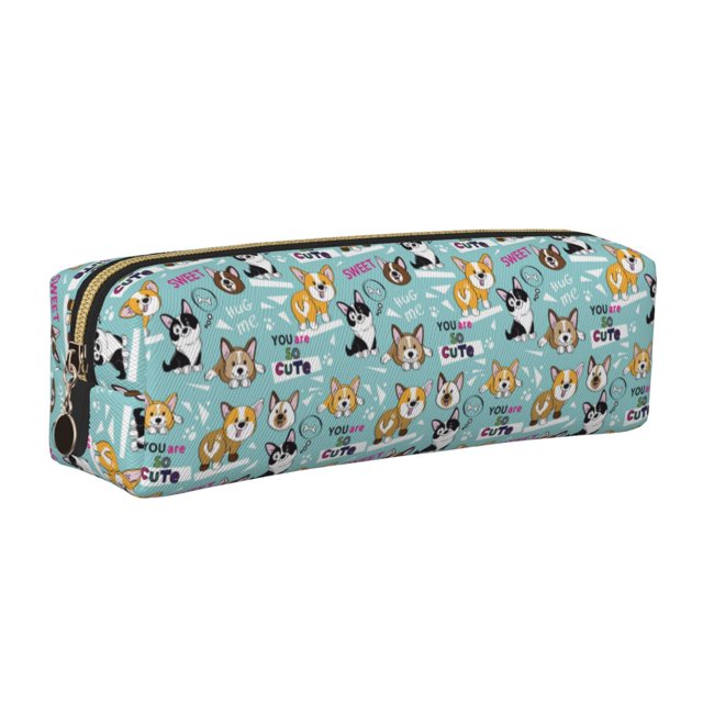 Disketp Dogs Estuche de Lápices de Cuero con Cierre, Estuche Compacto para Papelería, Bolígrafos y Accesorios Pequeños
