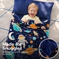 thumbnail image 3 of Joyfy Toddler Sleeping Bag for Kids 66" x 33" Glow in The Dark Kids Sleeping Bag with Pillow for Boys and Girls Ages 3+ Soft Flannel Toddler Nap Mat for Preschool Daycare Sleepover- Blue Space, 3 of 5