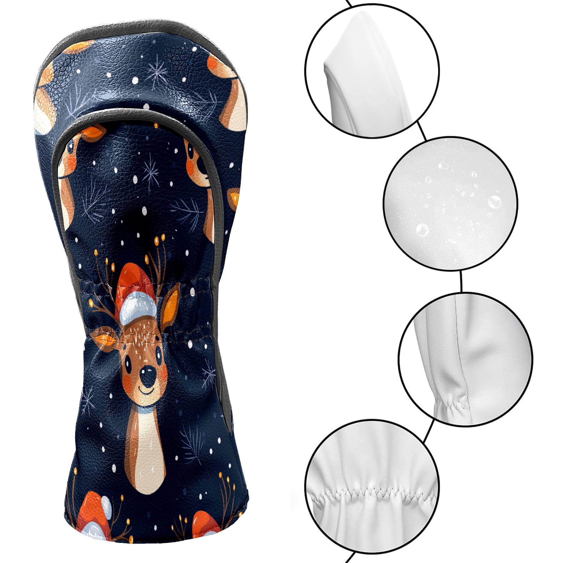 Golf Club Covers PU Leather Waterproof Head Covers for Fairway Woods Hybrids Cute Elk