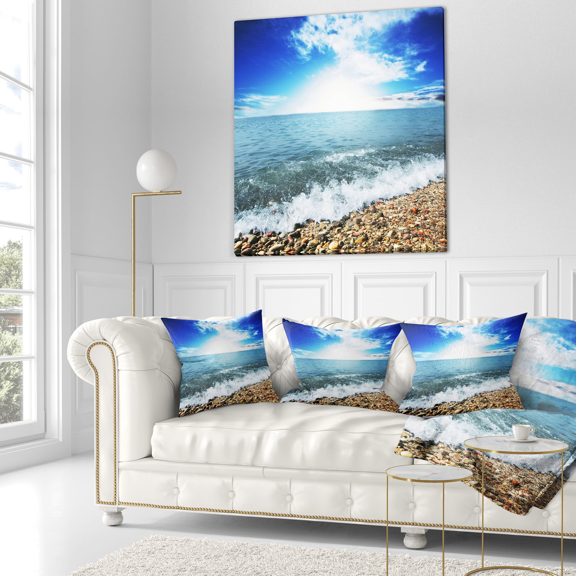 Designart Crystal Clear Blue Sea Waves - Seascape Throw Pillow - 18x18
