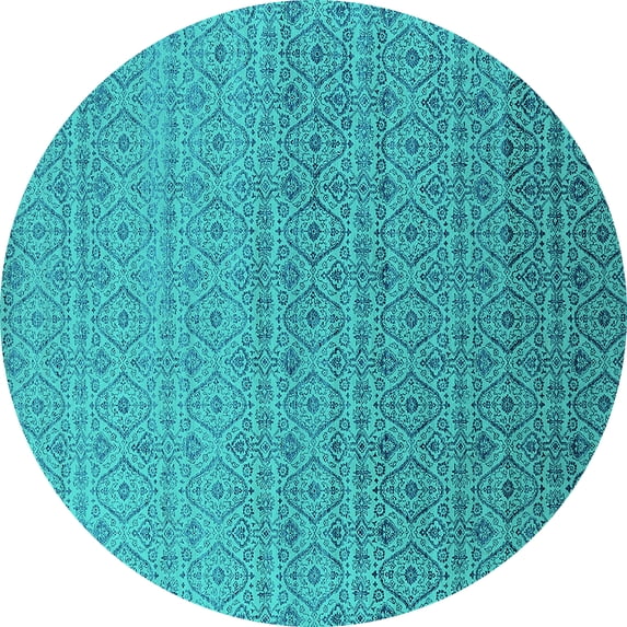 Ahgly Company Indoor Round Oriental Turquoise Blue Industrial Area Rugs, 4' Round