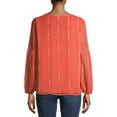 thumbnail image 3 of Time and Tru Women's Long Sleeve V-Neck Chiffon Top, 3 of 6