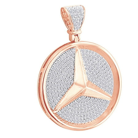 Logo 10k Charm 0.1 Cttw Round White Natural Diamond Hip Hop Jewelry Luxury Car Logo Charm Pendant In 10k Solid Rose Gold ()