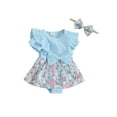 thumbnail image 1 of Gupgi Baby Girl Easter Outfit Summer Short Sleeve Ribbed Rabbit Romper Dress with Headband, 1 of 9