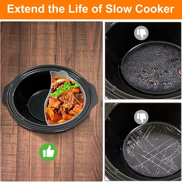 LARMAZEN Slow Cooker Liners for 6 – 8 qt Crockpot & Hamilton Pot, allows Cooking 3 Foods at Once,Reusable Silicone Slow Cooker Divider Insert