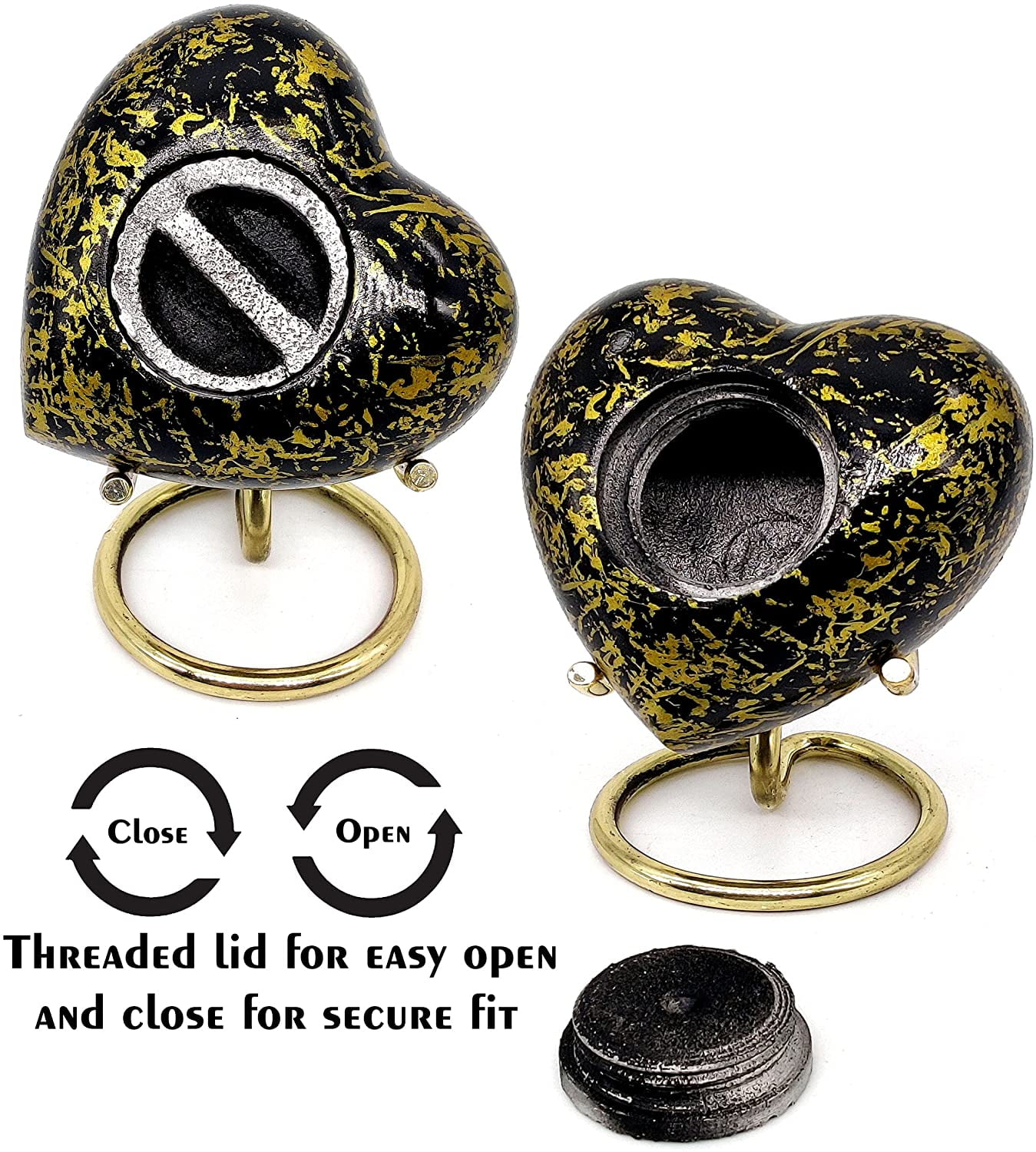 5MOONSUN5's Handcrafted Heart Urn Keepsake Cremation Urn for Human pet Ashes Golden Urn Heart Shaped - Perfect for Adults & Infants Honor Your Loved One. Comes with Brass Stand & Premium Box