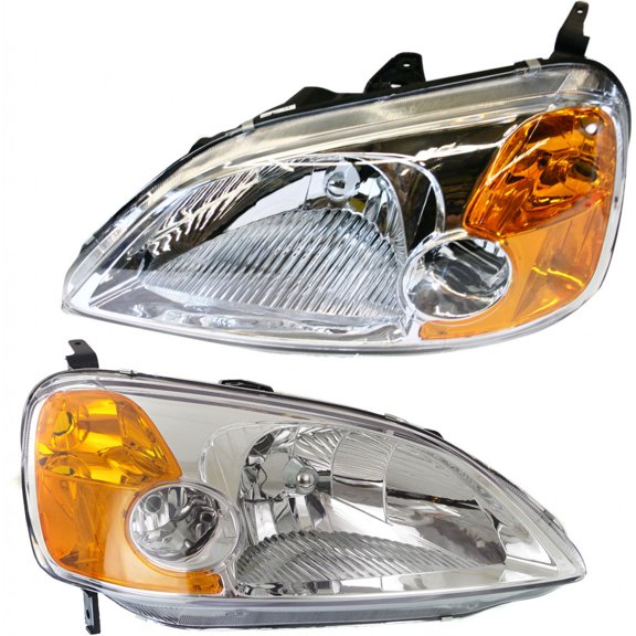 For 2001 2002 2003 Honda Civic Pair Headlights Driver and Passenger Side Assembly Unit for Coupe HO2518102 HO2519102 Replaces 33151-S5P-A01 33101-S5P-A01