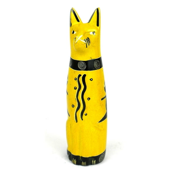 Siting Cat Soapstone Sculpture, Yellow