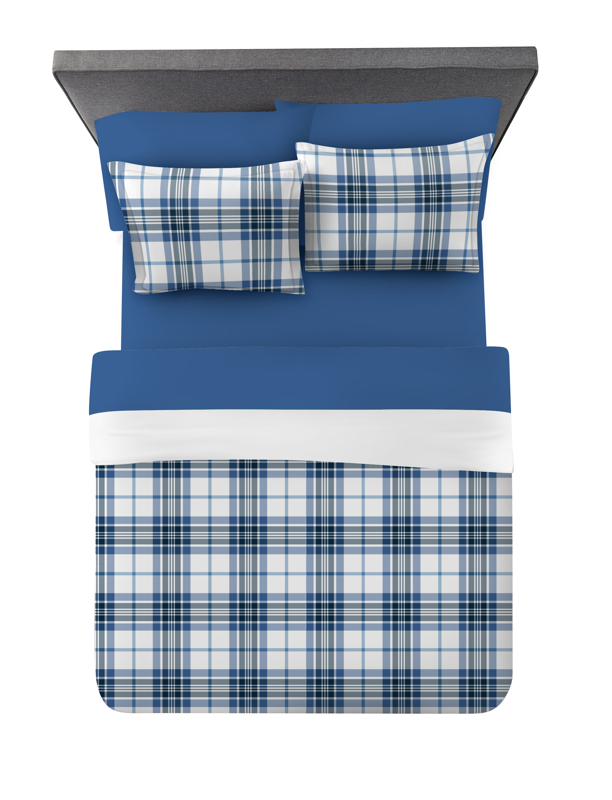 Mainstays Blue Plaid 6 Piece Bed in a Bag Comforter Set with Sheets, Twin - image 6 of 6