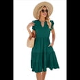 thumbnail image 3 of Vestido de Verano para Mujer, Cuello en V, Mangas con Volantes, Midi, Verde Oscuro, Talla L, 3 of 6