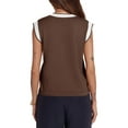 thumbnail image 5 of Sleeveless V Neck Womens Button Down Cap Sleeve Sweater Vest Color Block Knit Tank Tops, 5 of 6