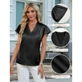 thumbnail image 5 of Womens Silk Dressy Casual Business Blouse Ruffle Sleeve Tops Summer V Neck Pleated Work Shirts Black XL, 5 of 8