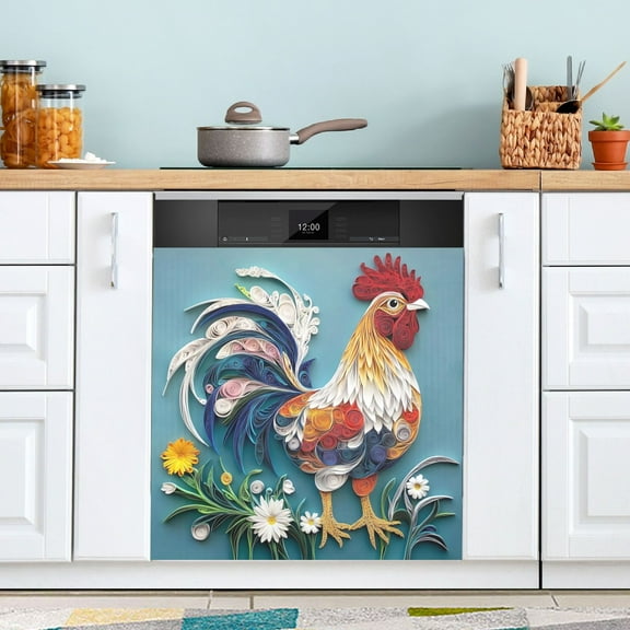 Dishwasher Sticker Dishwasher Cover Magnet Refrigerator Home Decorative Art Kitchen Panel Decal Beautiful Rooster 23x26 Inch