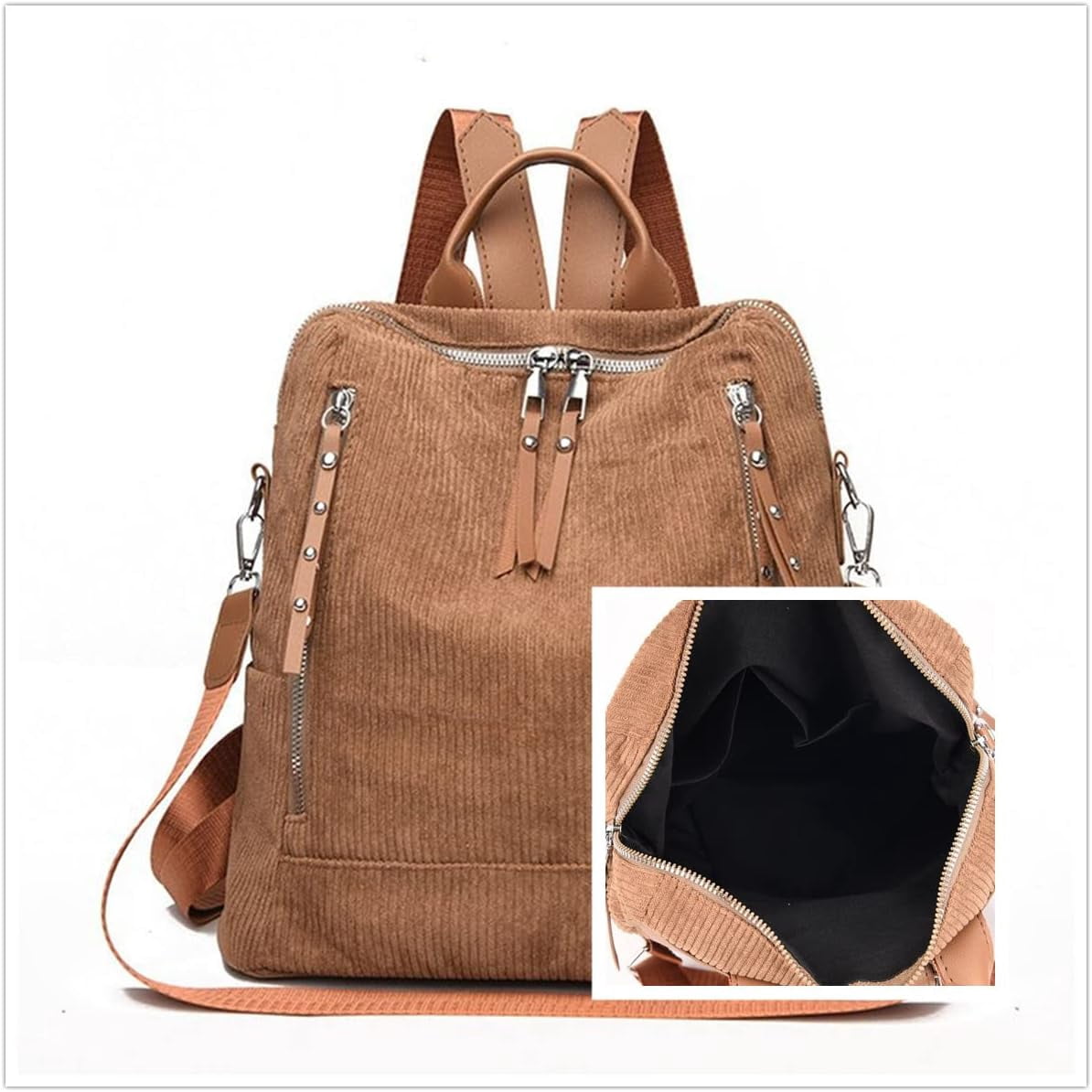 Womens Corduroy Casual Backpack Purse Convertible Travel  display picture 1