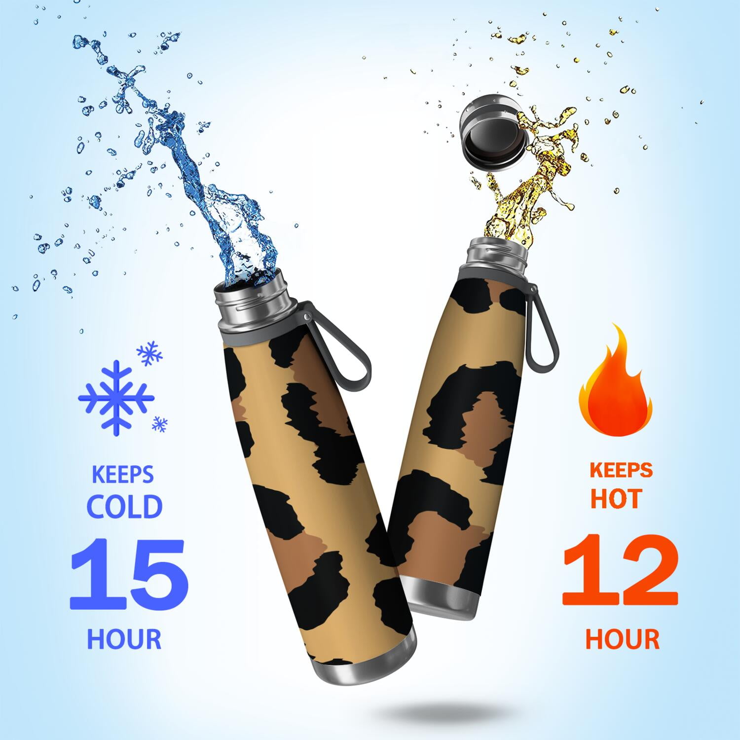 29oz Insulated Water Bottle with Tea Infuser, Stainless Steel Travel Mug, Animal Leopard Print