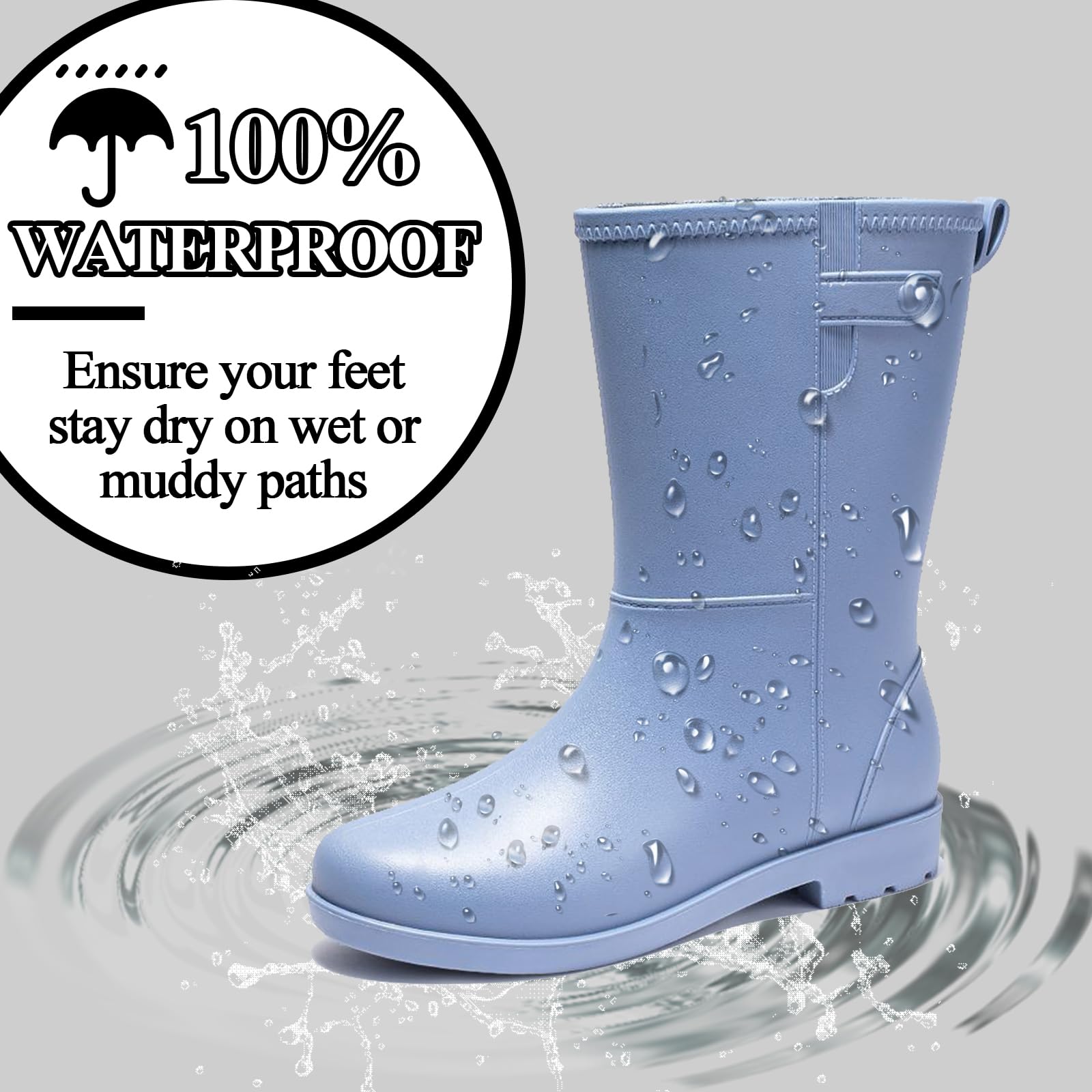 AUXDIQ Rain Shoes Women Mid-calf Boots Waterproof Rain Boots Outdoor Garden Shoes