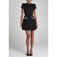 thumbnail image 3 of Vestido DINGANG Tweed Mini para mujer, corte en A, manga corta, negro, 3 of 6