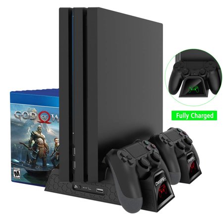 Happyline  Multifunctional PS4 Vertical Stand  Pro PS4 Cooling Station  LED PS4 Controller Charger  Charging Dock Station with 12PCS Game Storage.