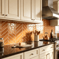 thumbnail image 5 of DEWOO 10 Sheets Herringbone Peel and Stick Backsplash, Thicker Rectangular Vinyl Stick-On Wall Tiles, 3D Adhesive Waterproof Wall Tiles for Kitchen, Bathroom, Living Room(Orange,12.6”x10”), 5 of 12