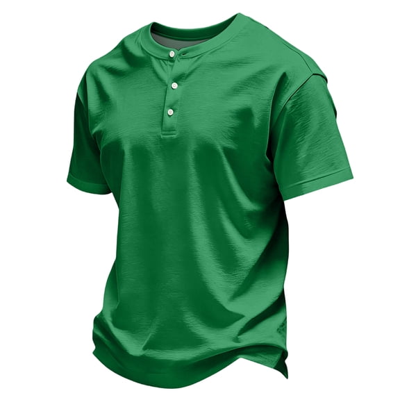 Mens Solid Short Sleeve Henley Top Three Button Placket Everyday Casual T Shirt 3XL