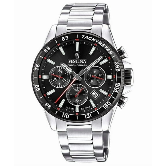 Festina Timeless Chronograph Stainless Steel Black Dial Quartz F20560-6 100M Men's Watch