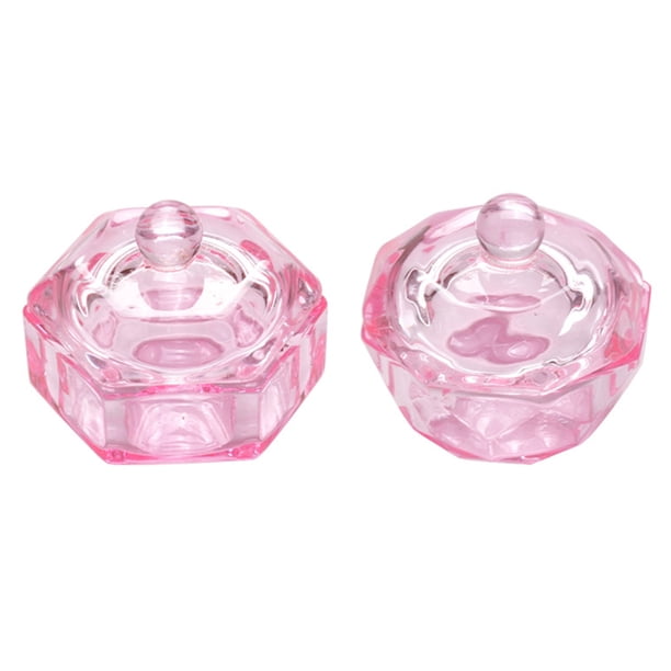 2 vasos de cristal para manicura con tapa, vaso mezclador de polvo líquido.