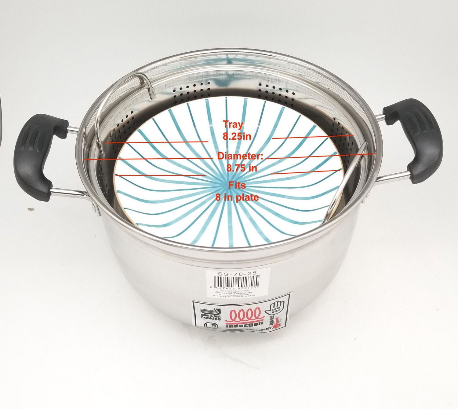 Sunwealth Multi-purpose Japanese style 5.9 quarts stainless Steel Steamer with removable steaming tray and glass lid.