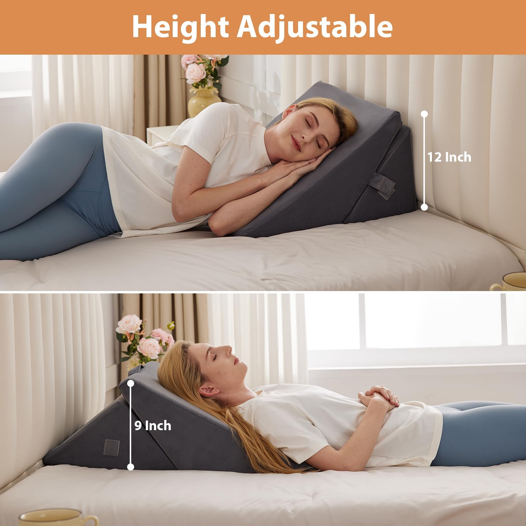 Wedge Pillow  Adjustable For Sleeping 9&12" Bed Set After Triangle Memory Foam Wedges Headboard Acid Reflux Grey