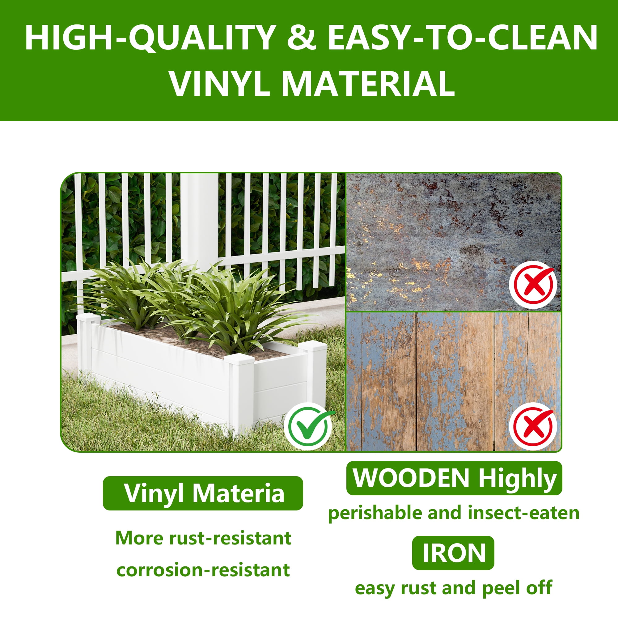 MAYEERTY 36x12in PVC White Rectangular Fence for Patio